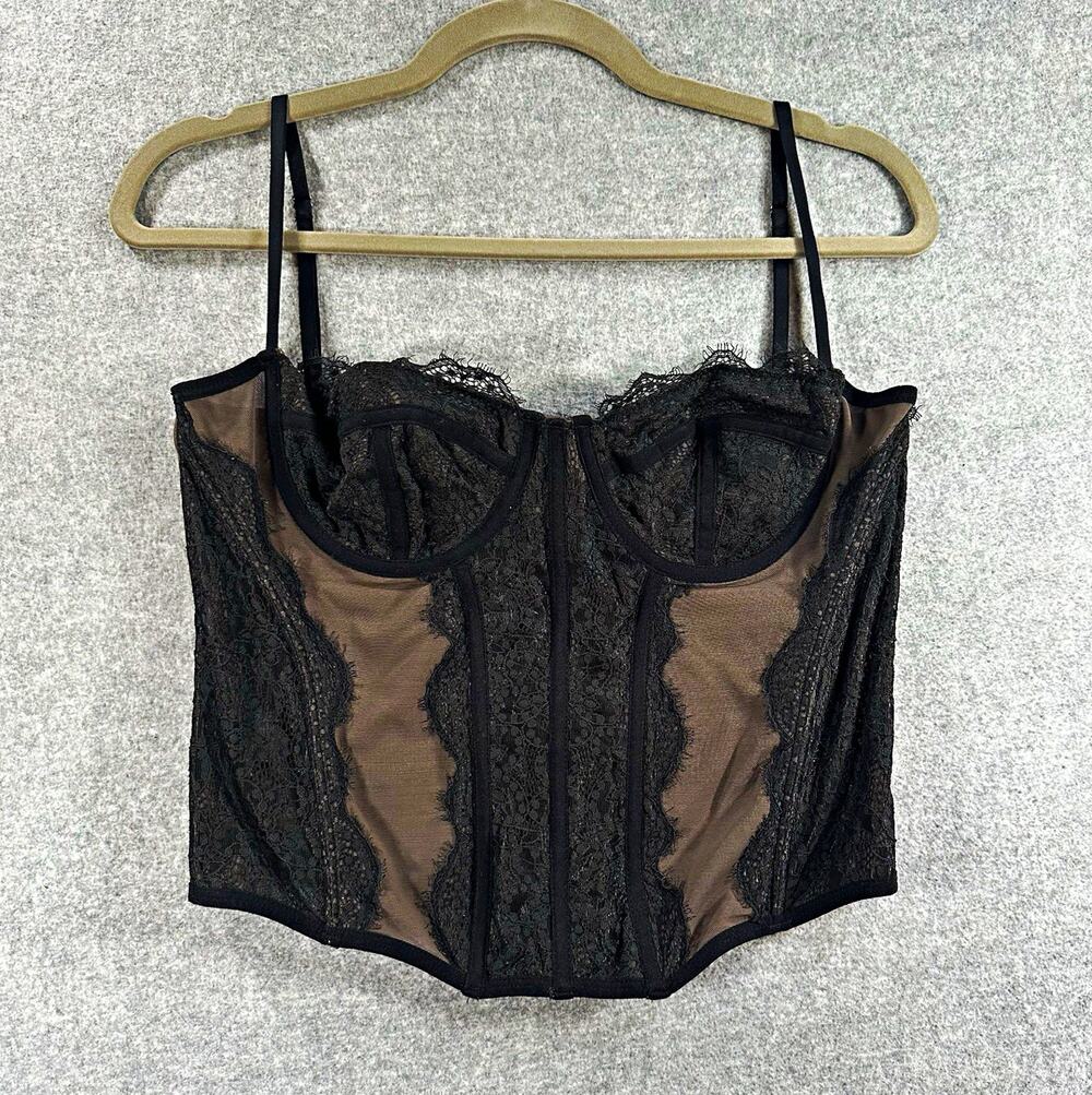 Out From Under Black Lace Mesh Underwire Bustier Corset Top XL